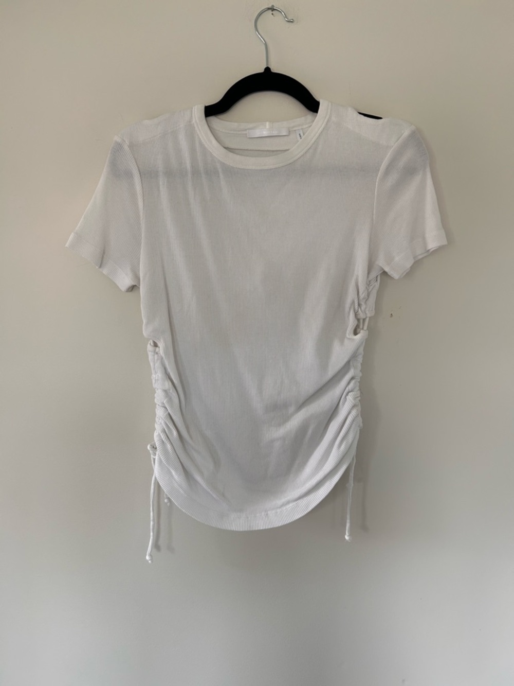 Helmut Lang White Short-Sleeve Side-Ruched Knit Tee